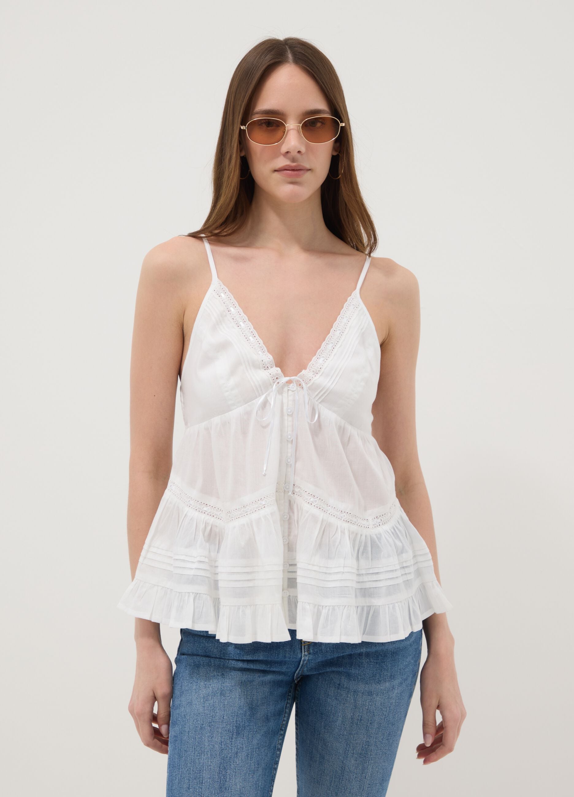 White pure cotton camisole with thin straps