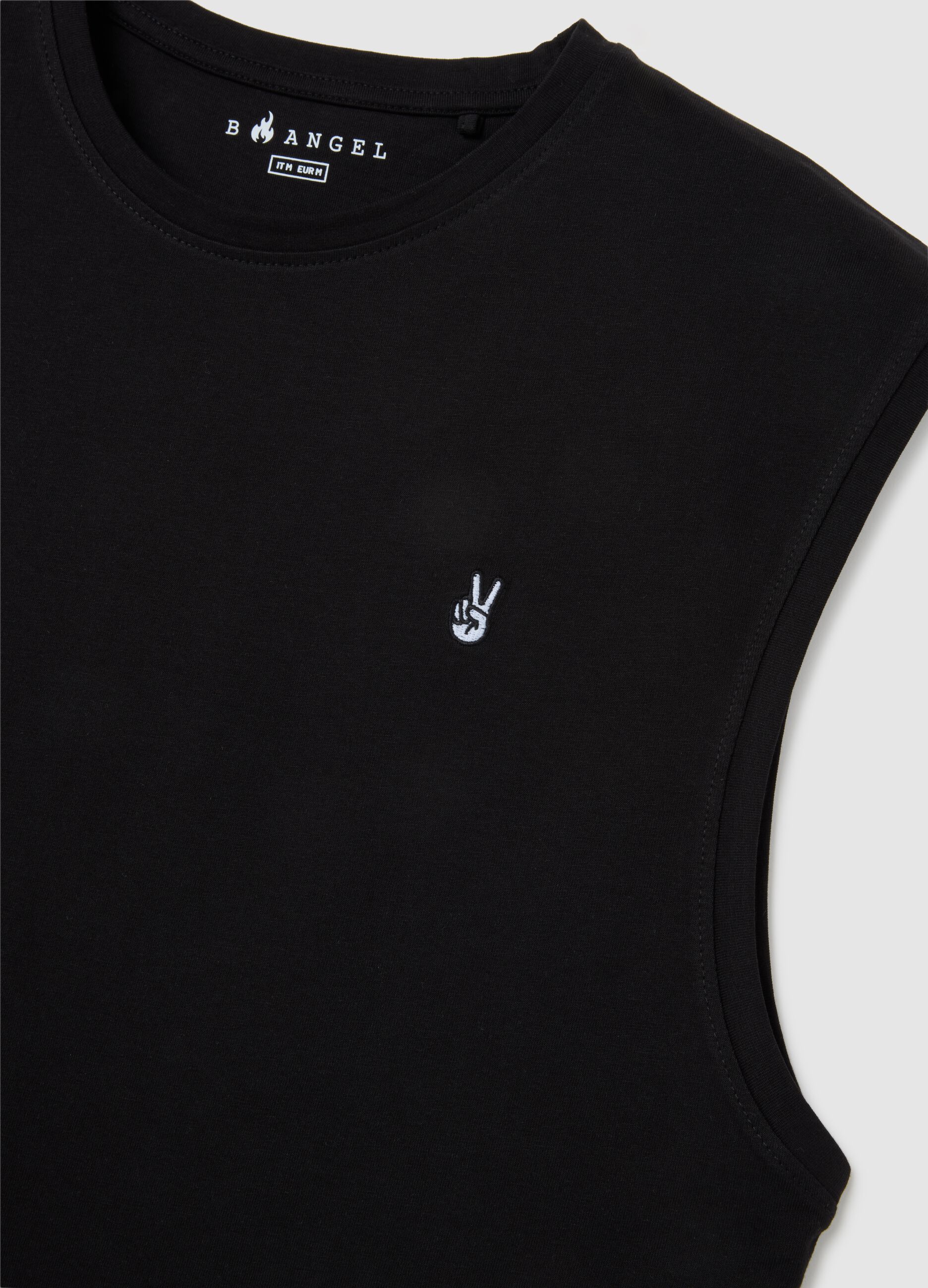 Men's pure cotton regular fit black vest with embroidery
