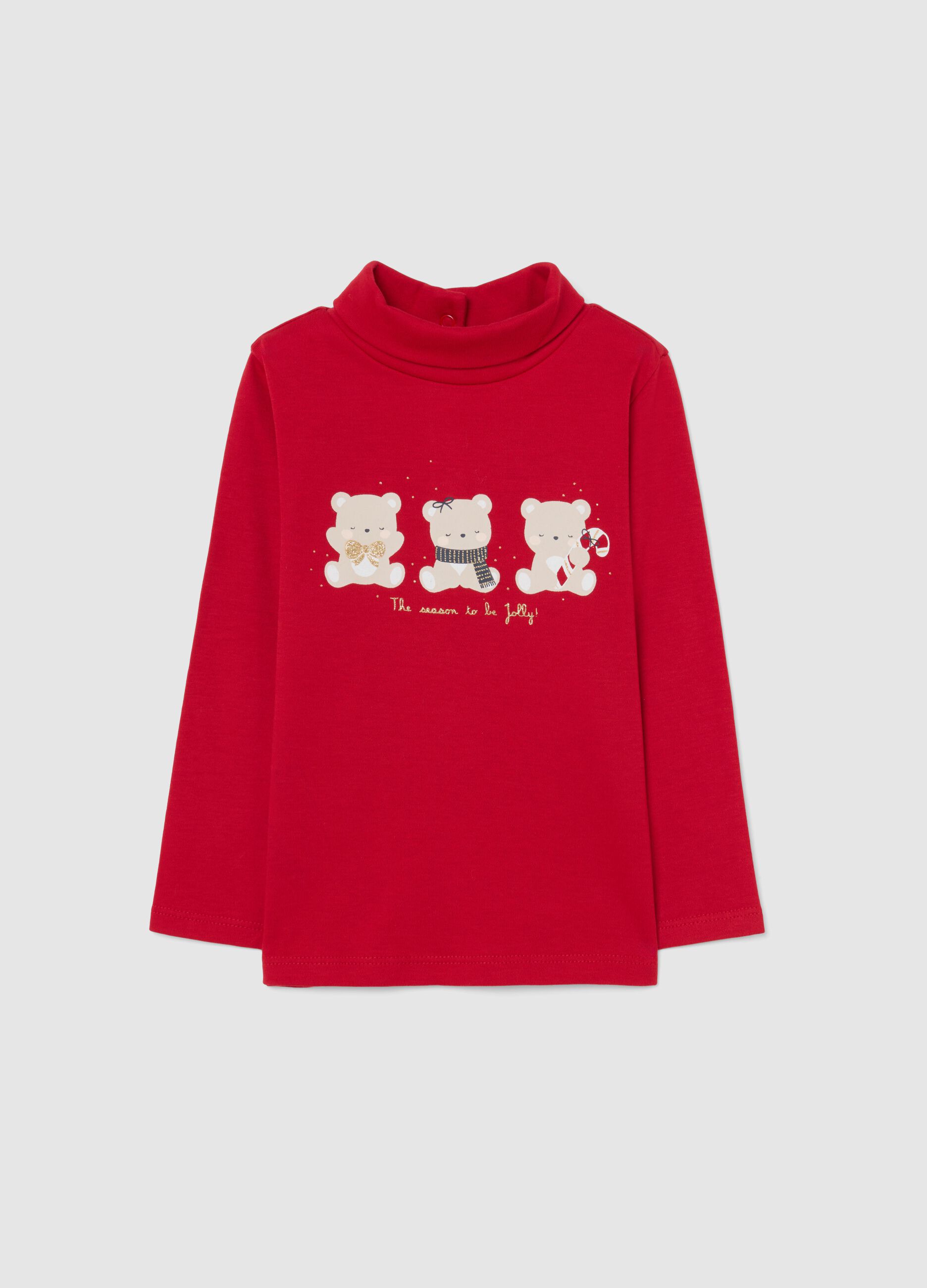 Girls' red cotton jumper with regular fit and print