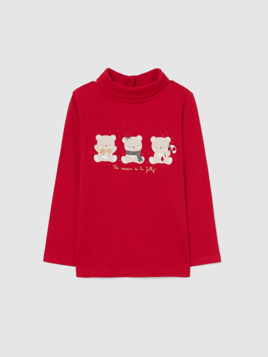 Girls' red cotton jumper with regular fit and print_0