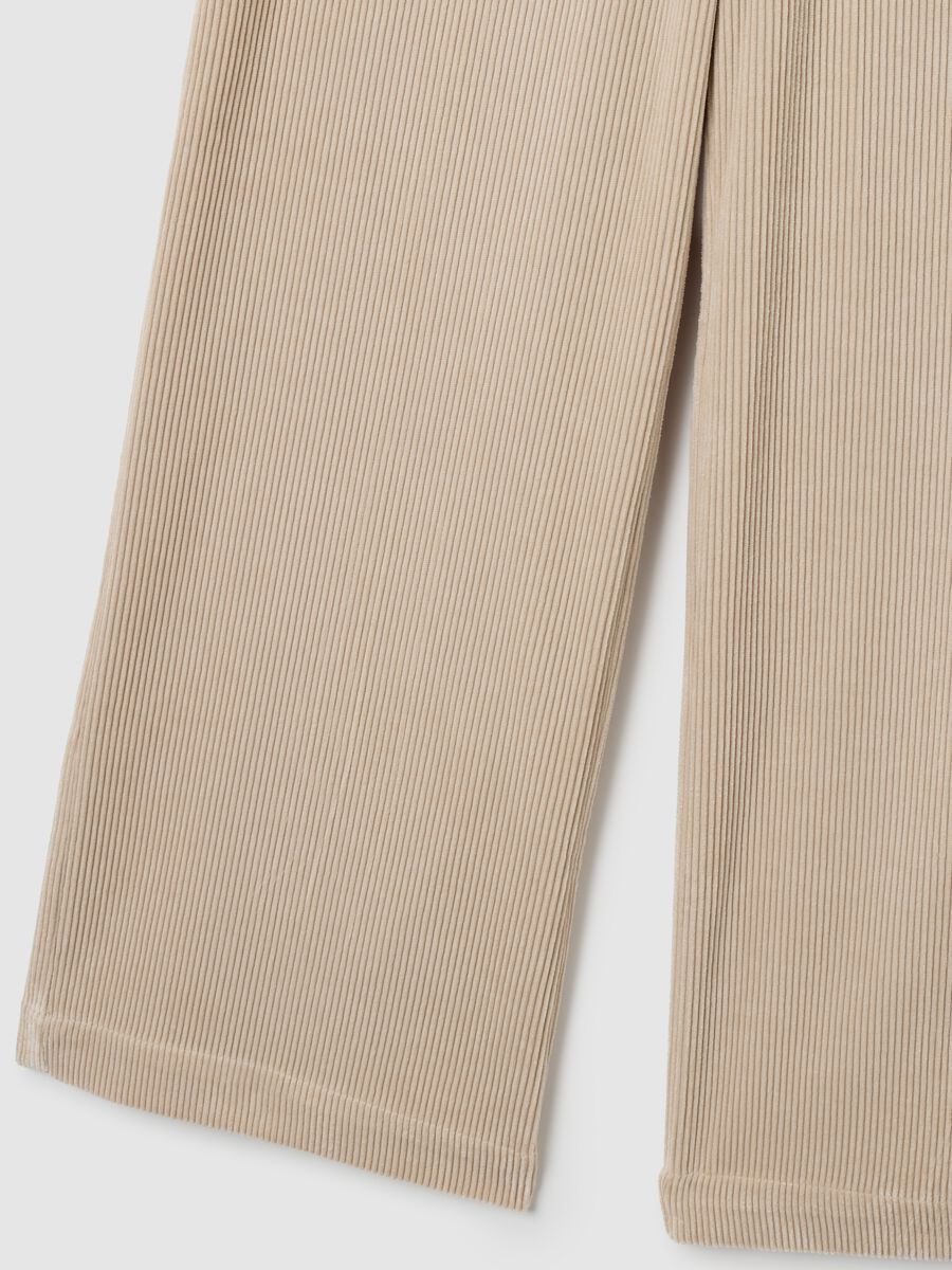 Beige Wide Leg Velvet Trousers_5