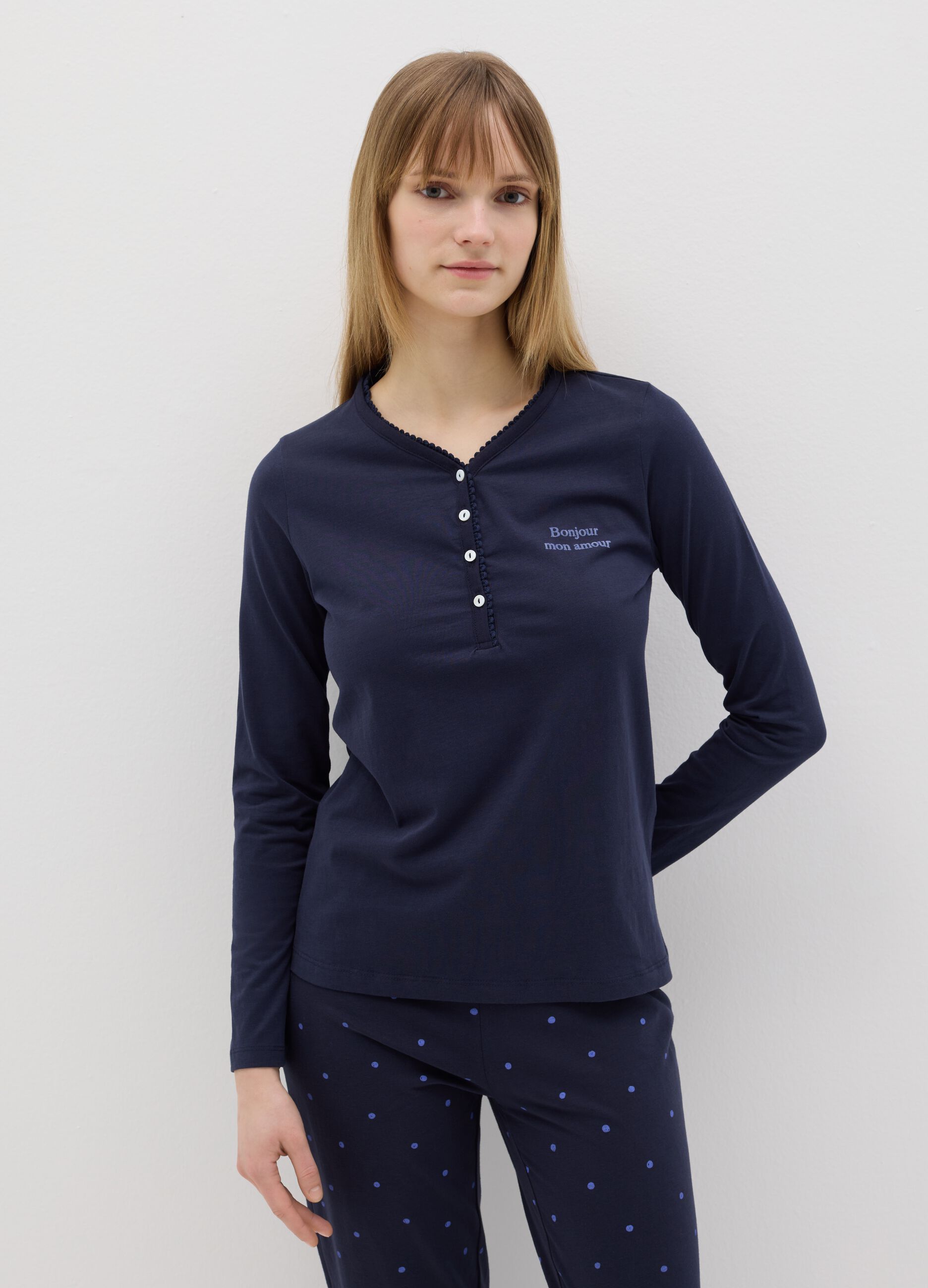 Cotton pyjamas with granddad neckline