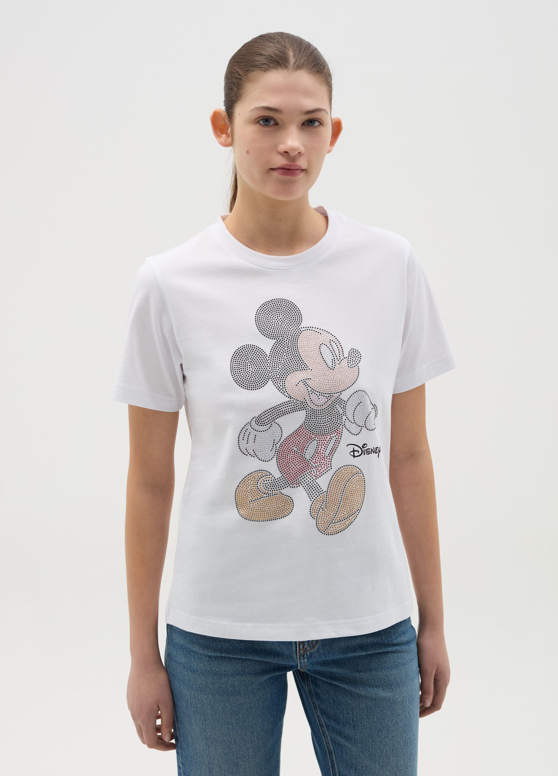 T-shirt con Topolino in strass