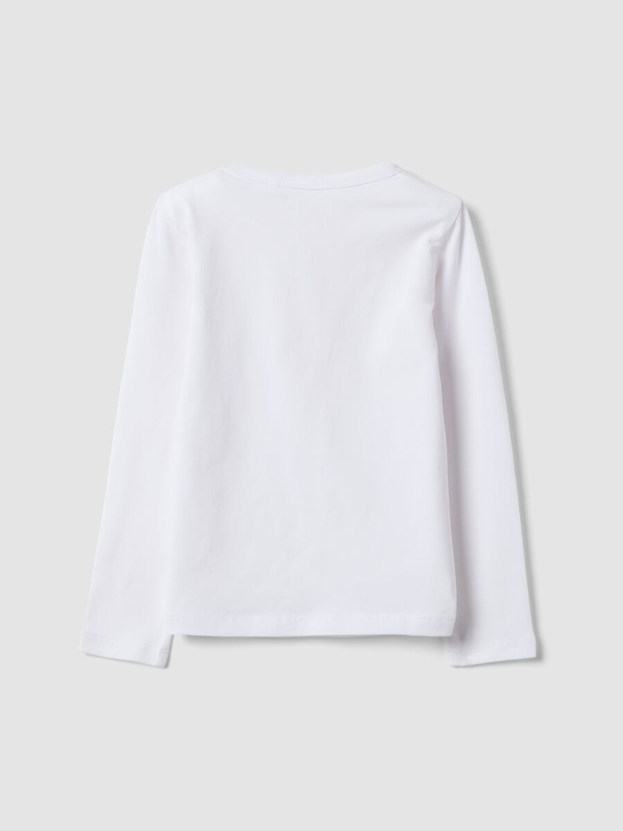 T-shirt bianca a maniche lunghe in cotone elasticizzato_1