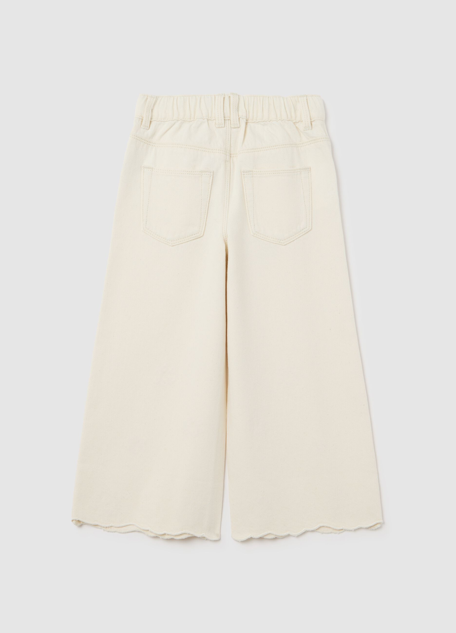 Drill trousers with openwork floral embroidery