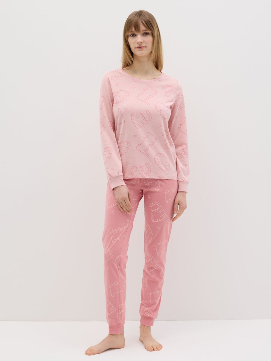 Pink cotton pyjamas with cats print_0