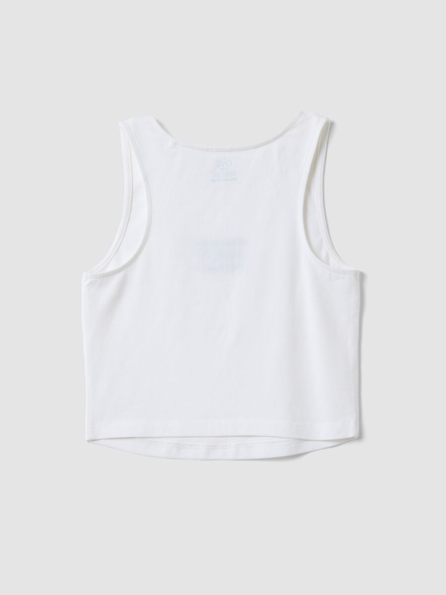 Canotta fitted bianca in cotone elasticizzato da ragazza con ricamo_1
