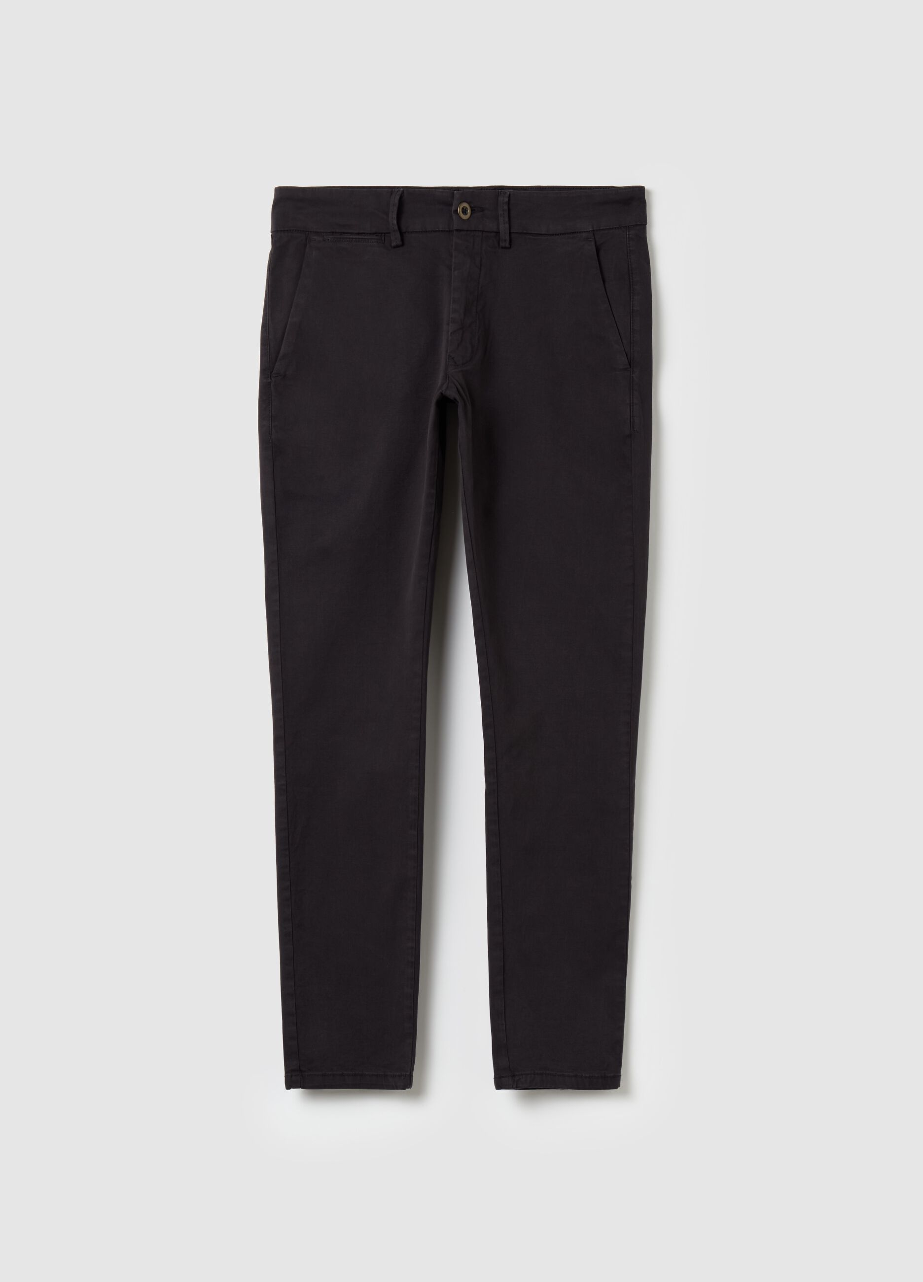 Solid colour stretch cotton chino trousers
