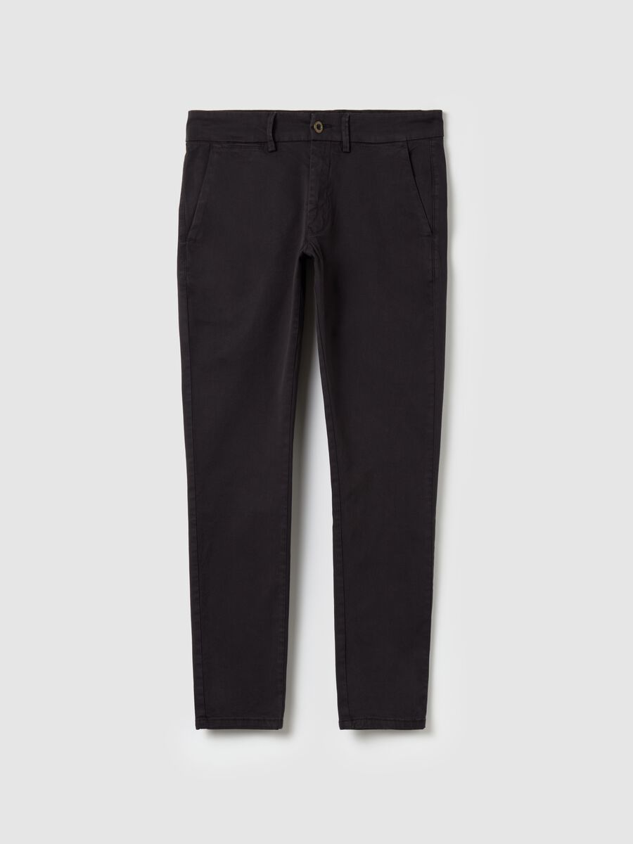 Solid colour stretch cotton chino trousers_4