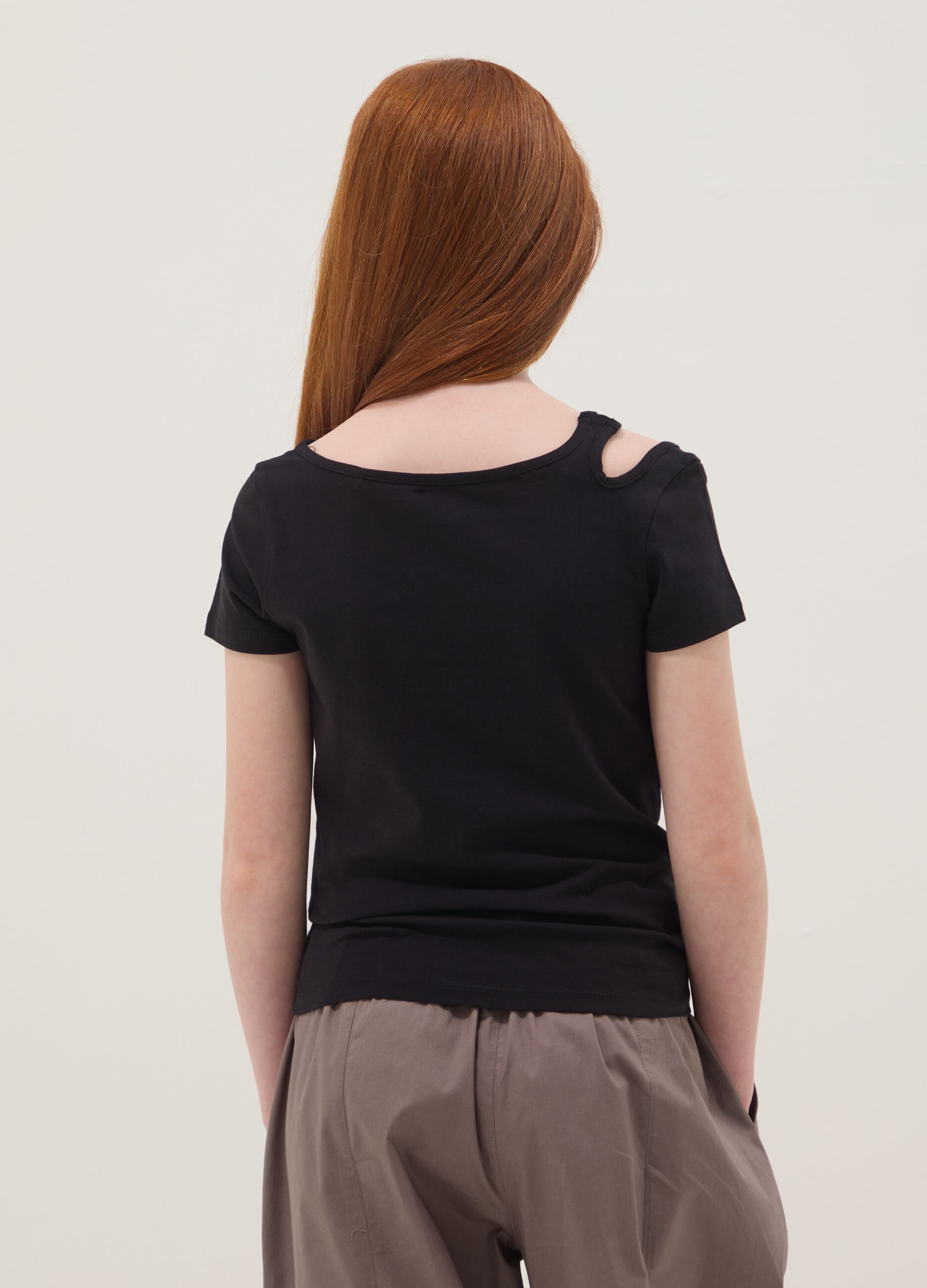 Black stretch cotton slim-fit girls' t-shirt