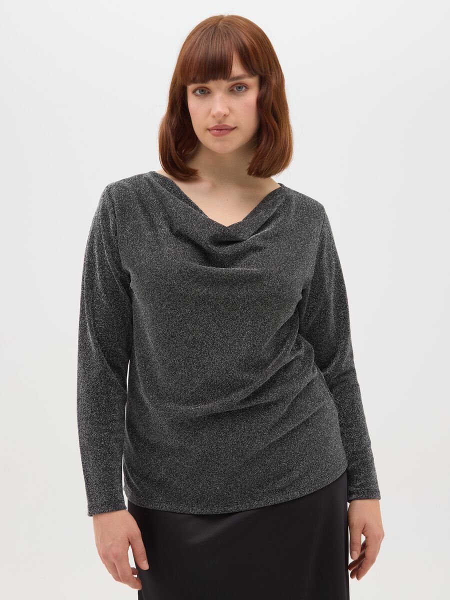 Black Sweater with Shawl Collar and Rhinestones in Regular Fit_0