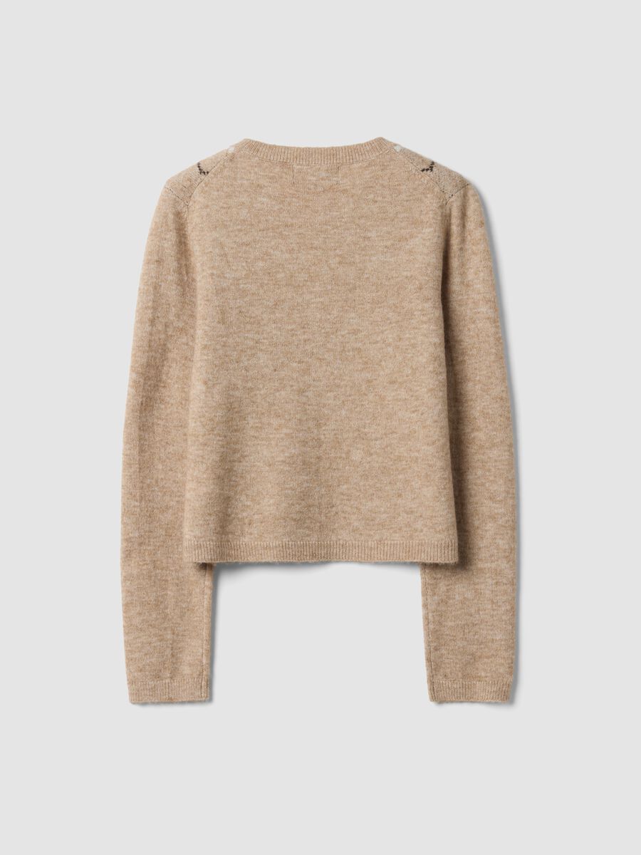Cardigan beige in lana elasticizzata jacquard girocollo regular fit_6