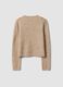 Beige jacquard stretch wool crew-neck cardigan, regular fit_6