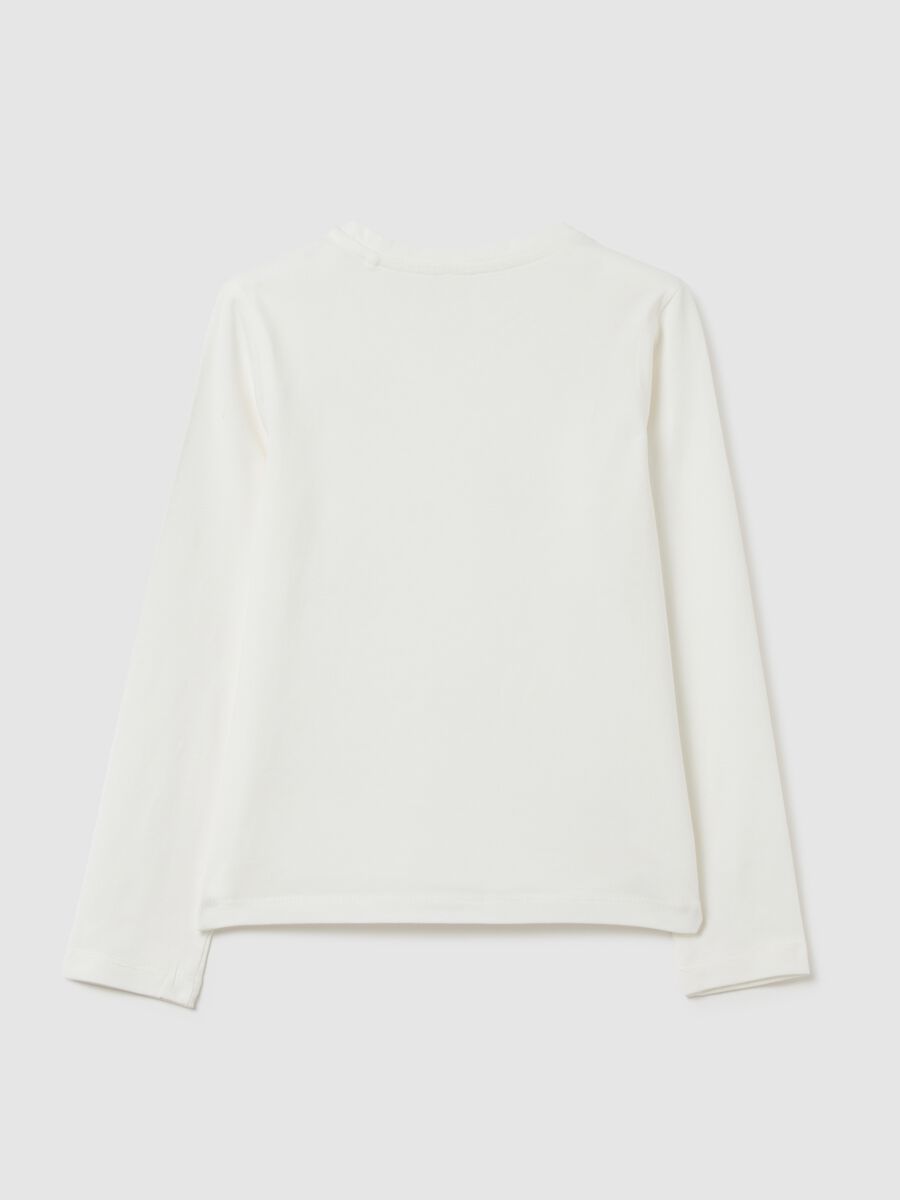 Maglia da bambina in cotone bianco regular fit con fiocchi strass_1