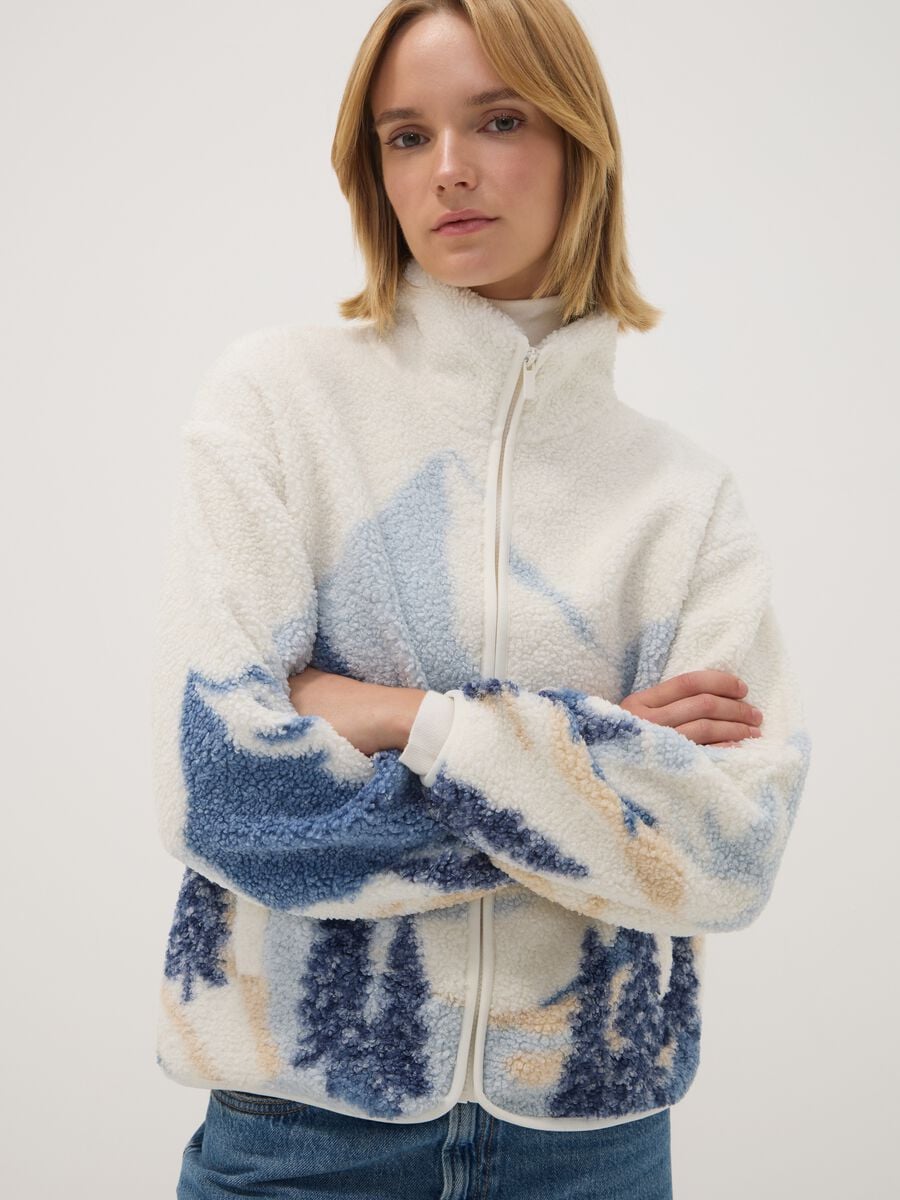 Felpa bianca full-zip con stampa paesaggio regular fit_1