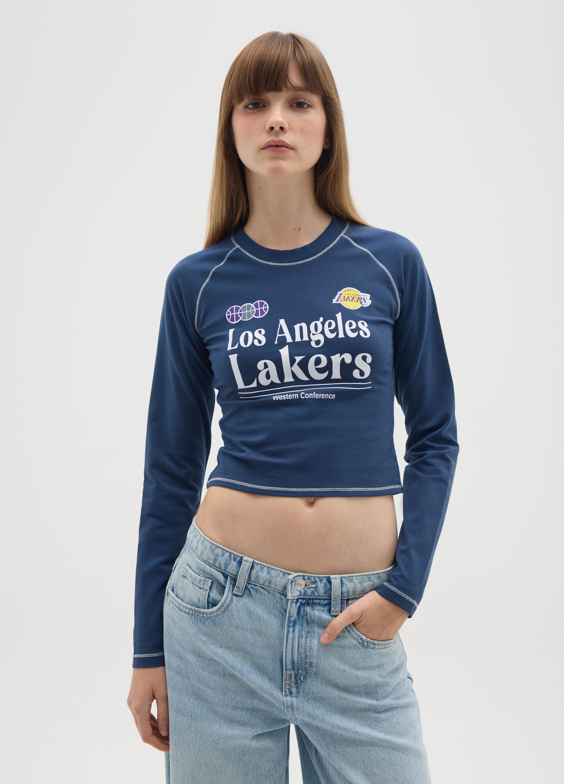 Blue stretch cotton shirt with Los Angeles Lakers logo