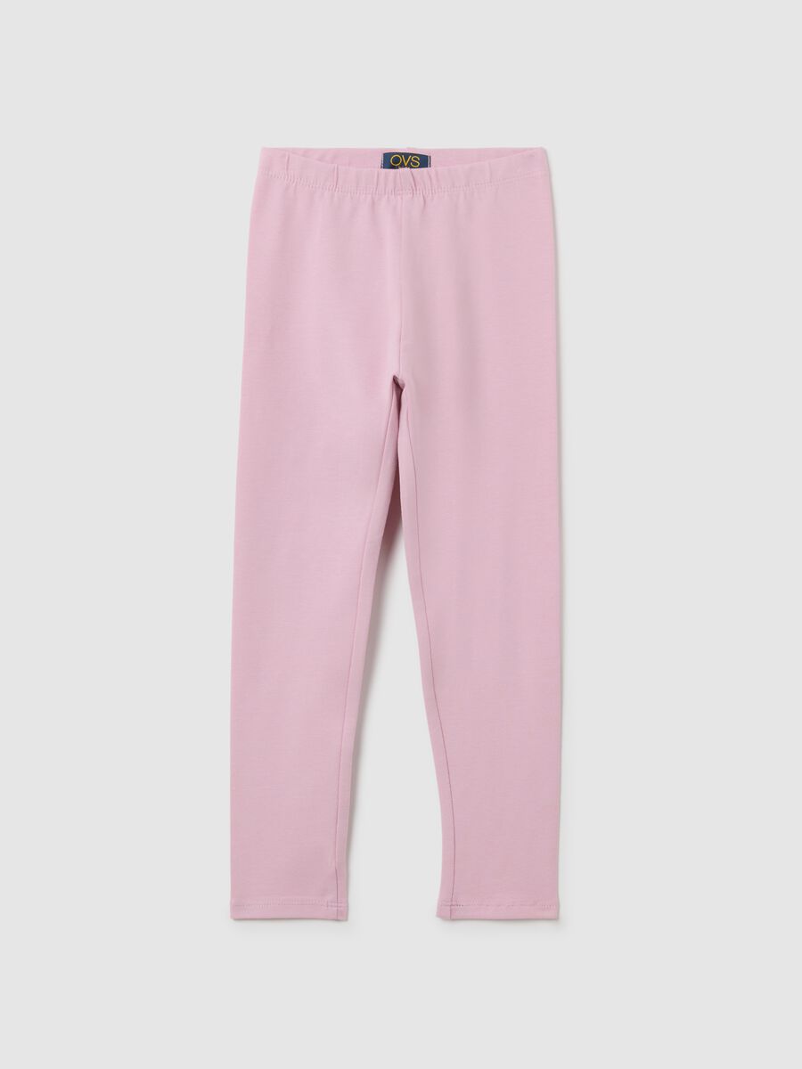 Girls' pink cotton stretch leggings, regular fit_0