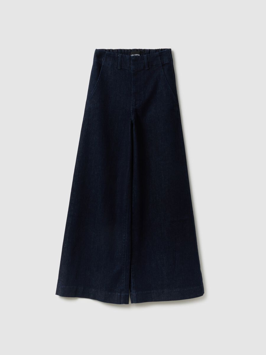 Pantaloni in cotone elasticizzato blu wide leg_0