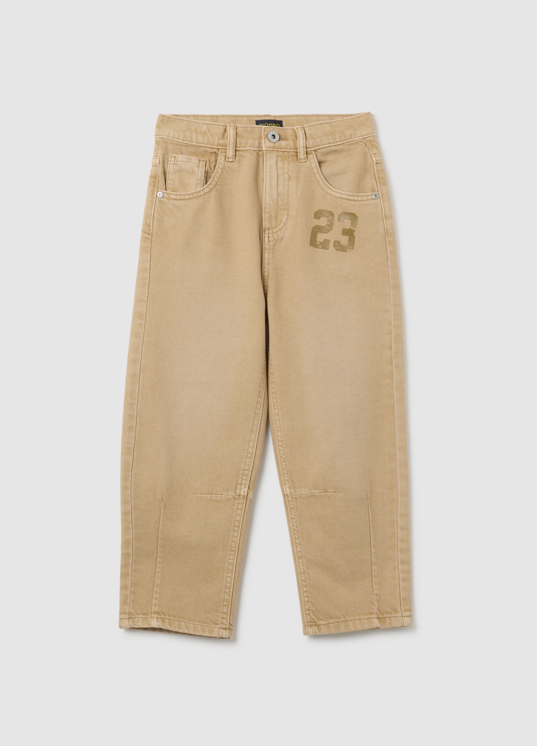 Pantaloni da bambino in puro cotone beige baggy