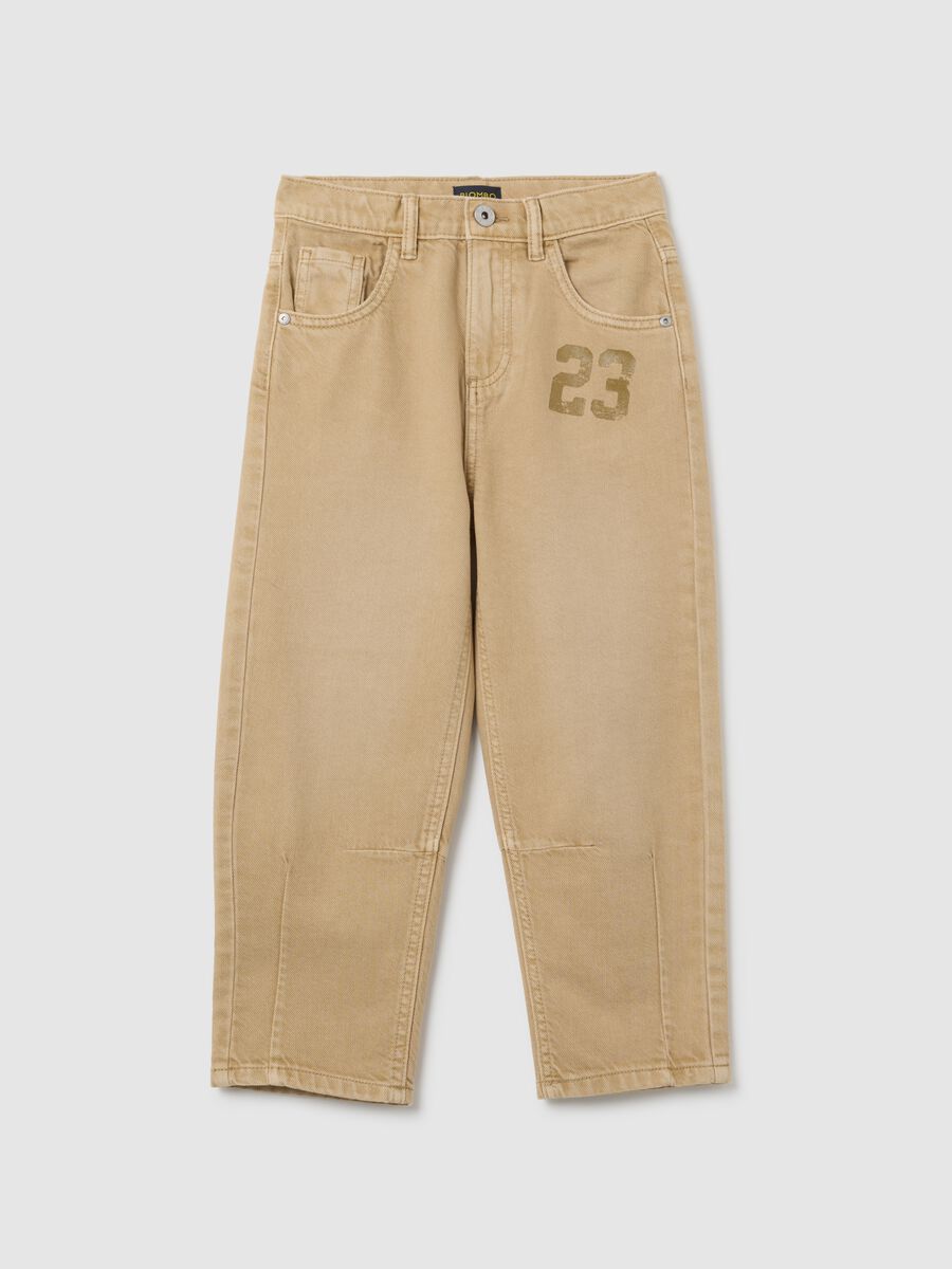 Pantaloni da bambino in puro cotone beige baggy_0