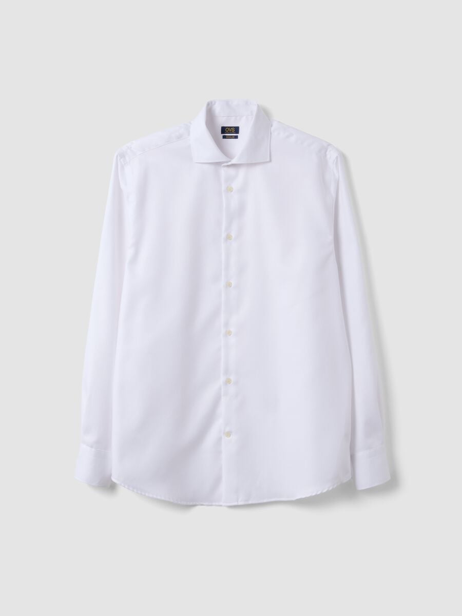 Camicia bianca regular fit in puro cotone con collo francese_0