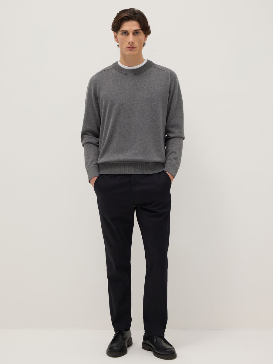 Black Stretch Cotton Slim Fit Chino Trousers_0