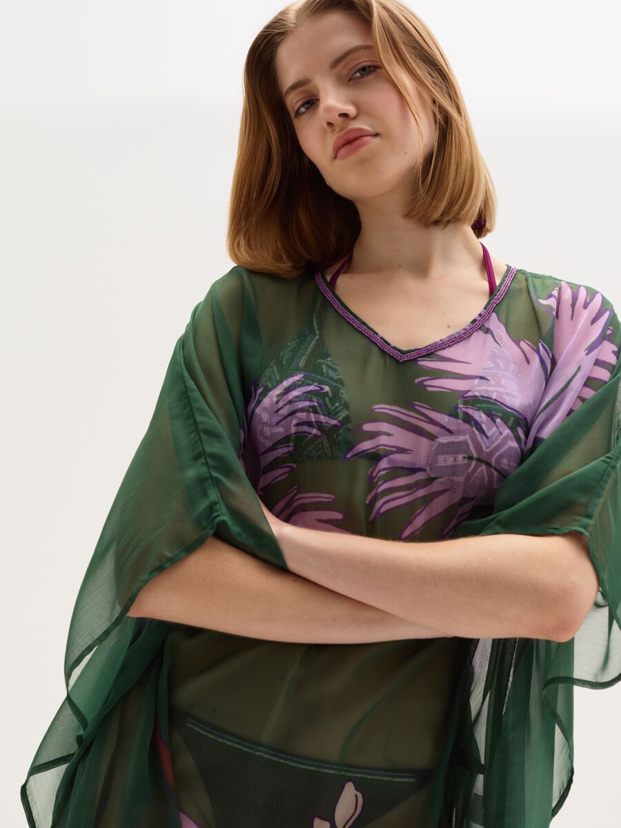 Beach cover-up poncho in chiffon with print_1