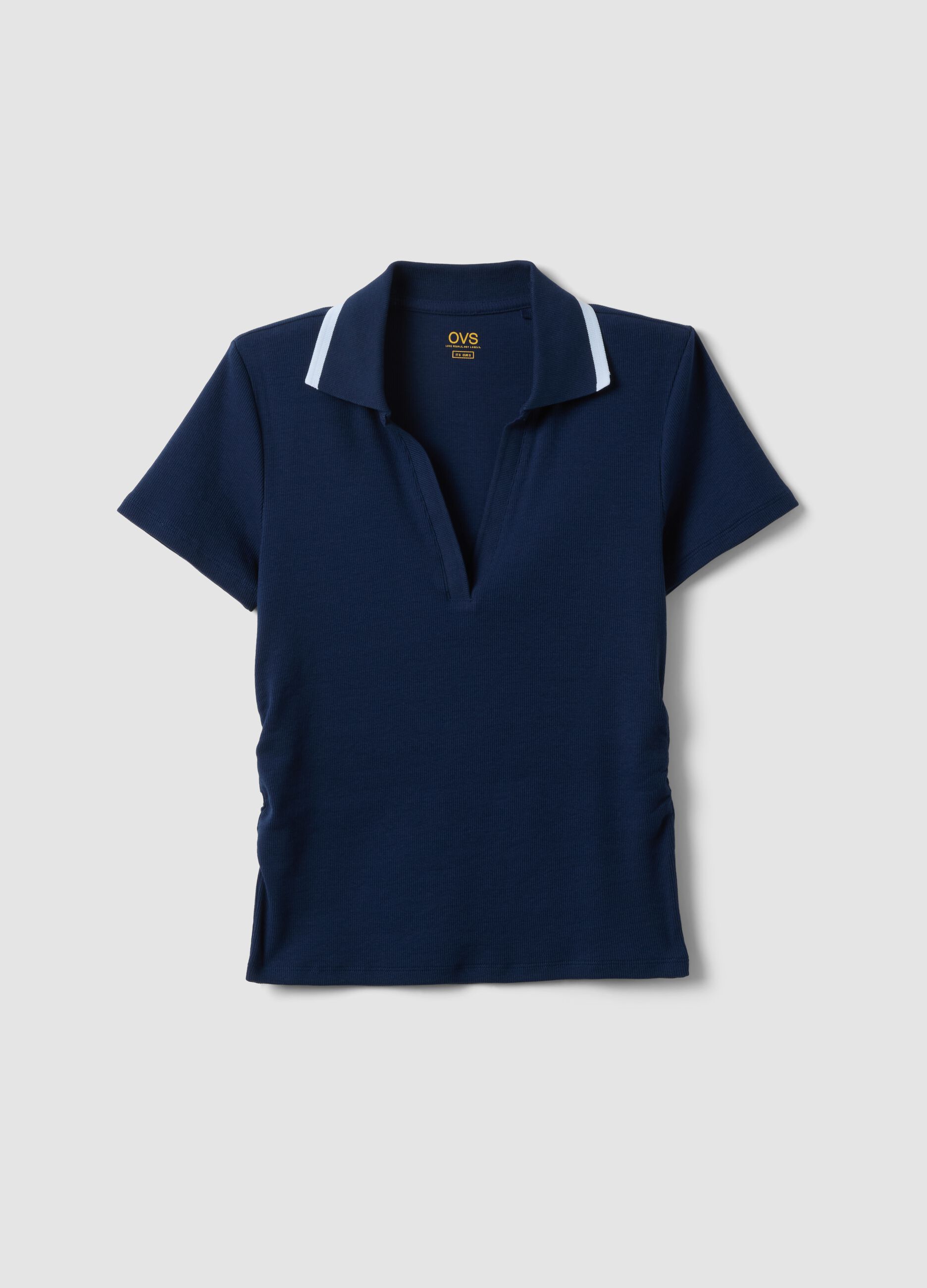 Blue stretch cotton short-sleeve polo shirt, regular fit