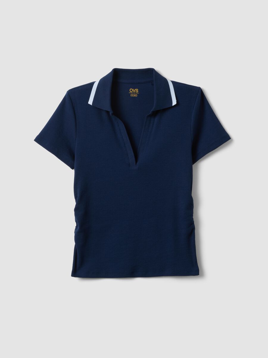 Polo a maniche corte in cotone elasticizzato blu regular fit_4