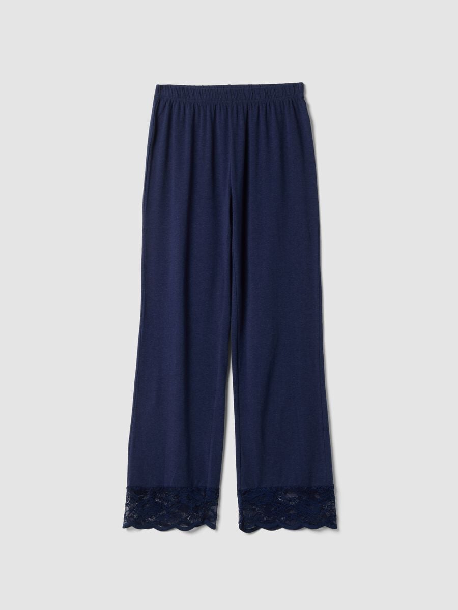 Pantaloni pigiama blu in cotone, lyocell e lana elasticizzata_4