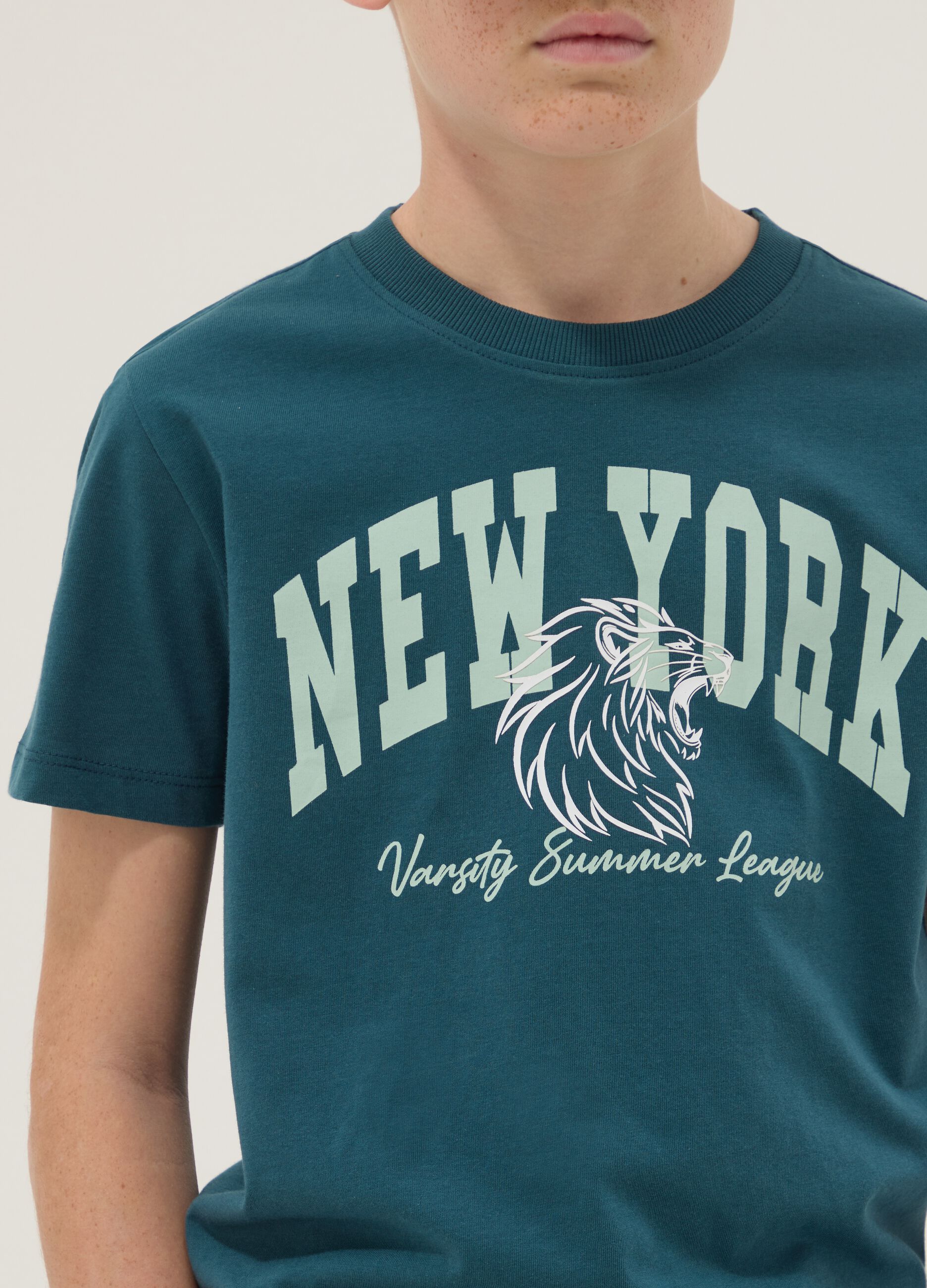 Boys' Regular Fit Green Pure Cotton T-shirt with Print
