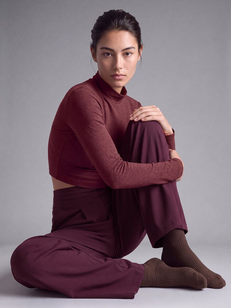 Pantaloni viola wide leg in tessuto elasticizzato_4