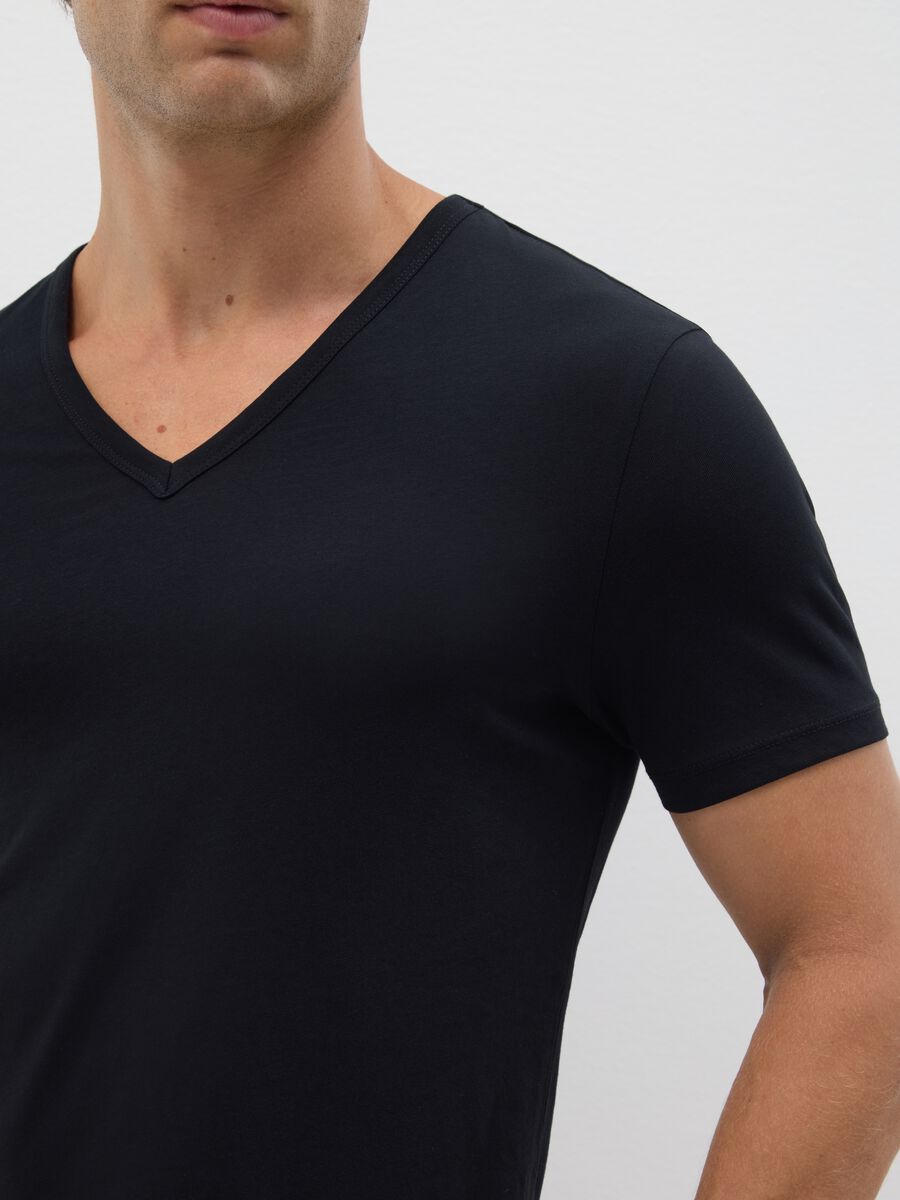 Bipack di t-shirt da uomo in puro cotone nere con scollo a V_3