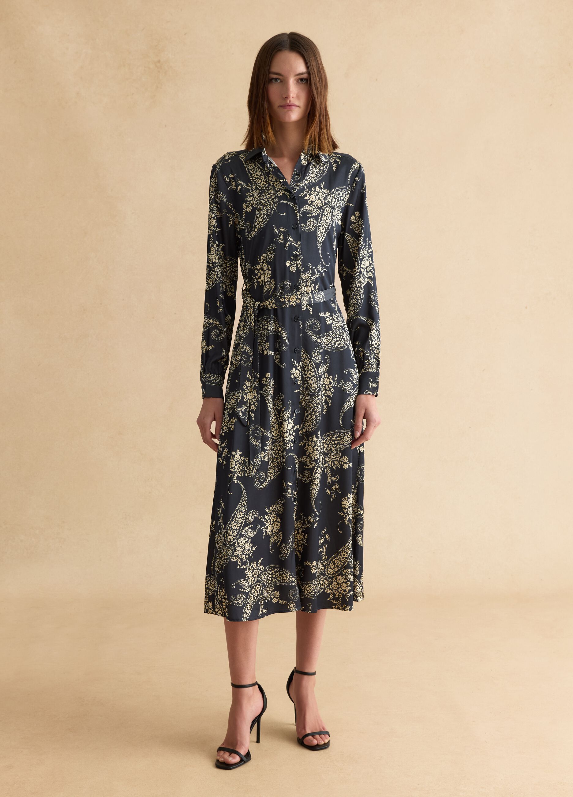 Multicolour viscose blend shirt dress regular fit with floral pattern