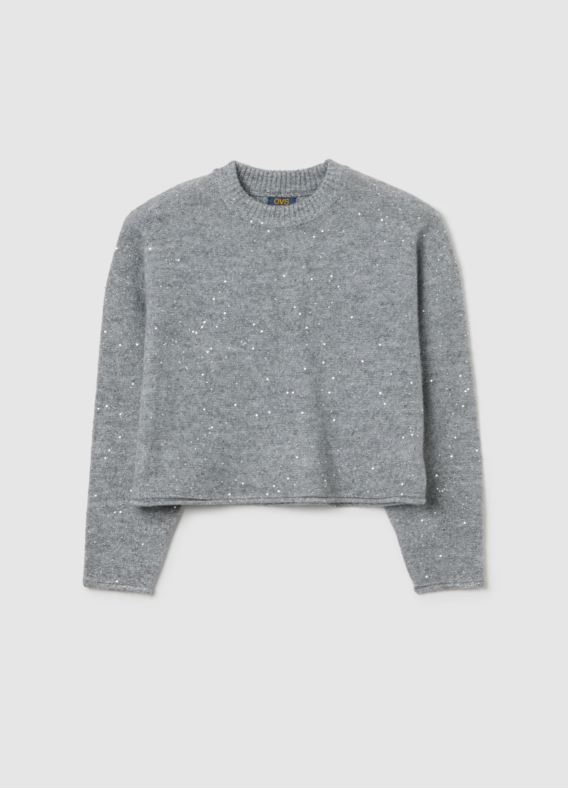 Grey crew neck jumper with lurex