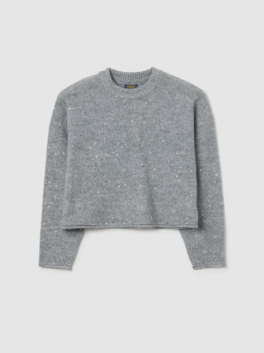 Grey crew neck jumper with lurex_0