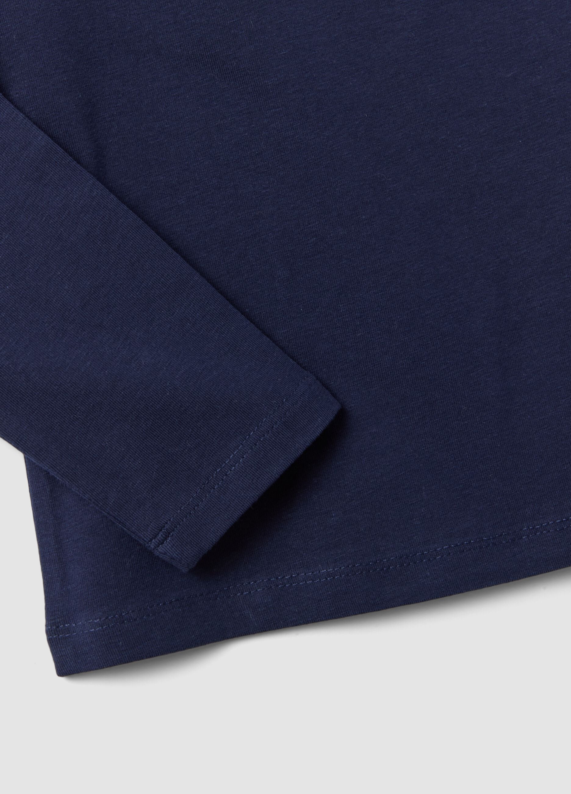 Blue long-sleeved stretch cotton T-shirt