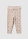 Beige Cotton Blend Floral Girl's Leggings_0