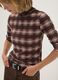 Brown stretch viscose crew-neck checked T-shirt_2