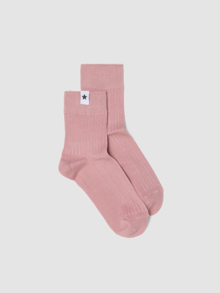Mauve-purple ribbed stretch cotton socks_0