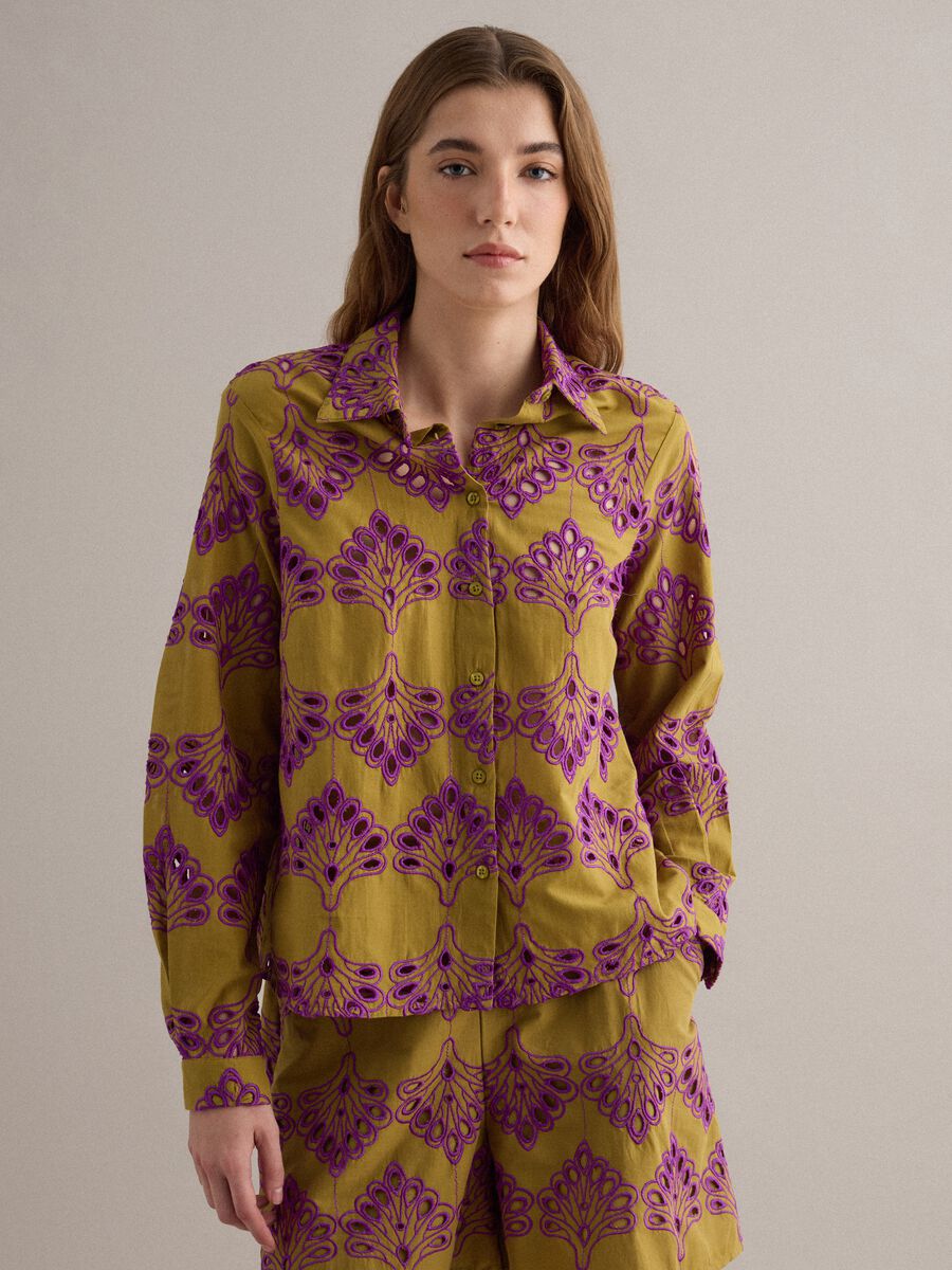 Multicolour pure cotton shirt with eyelet embroidery, regular fit_1