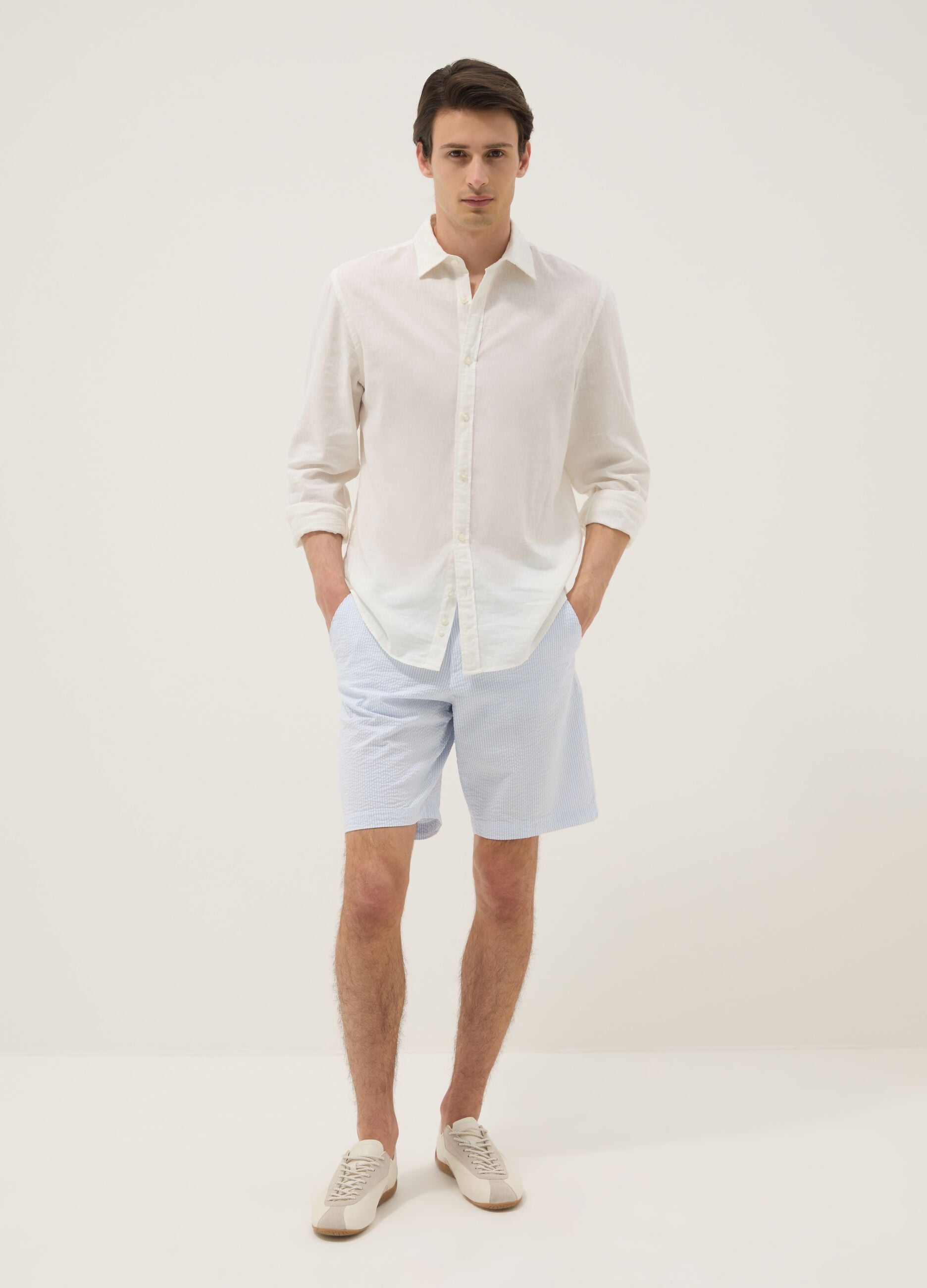 Light blue stretch cotton chino shorts