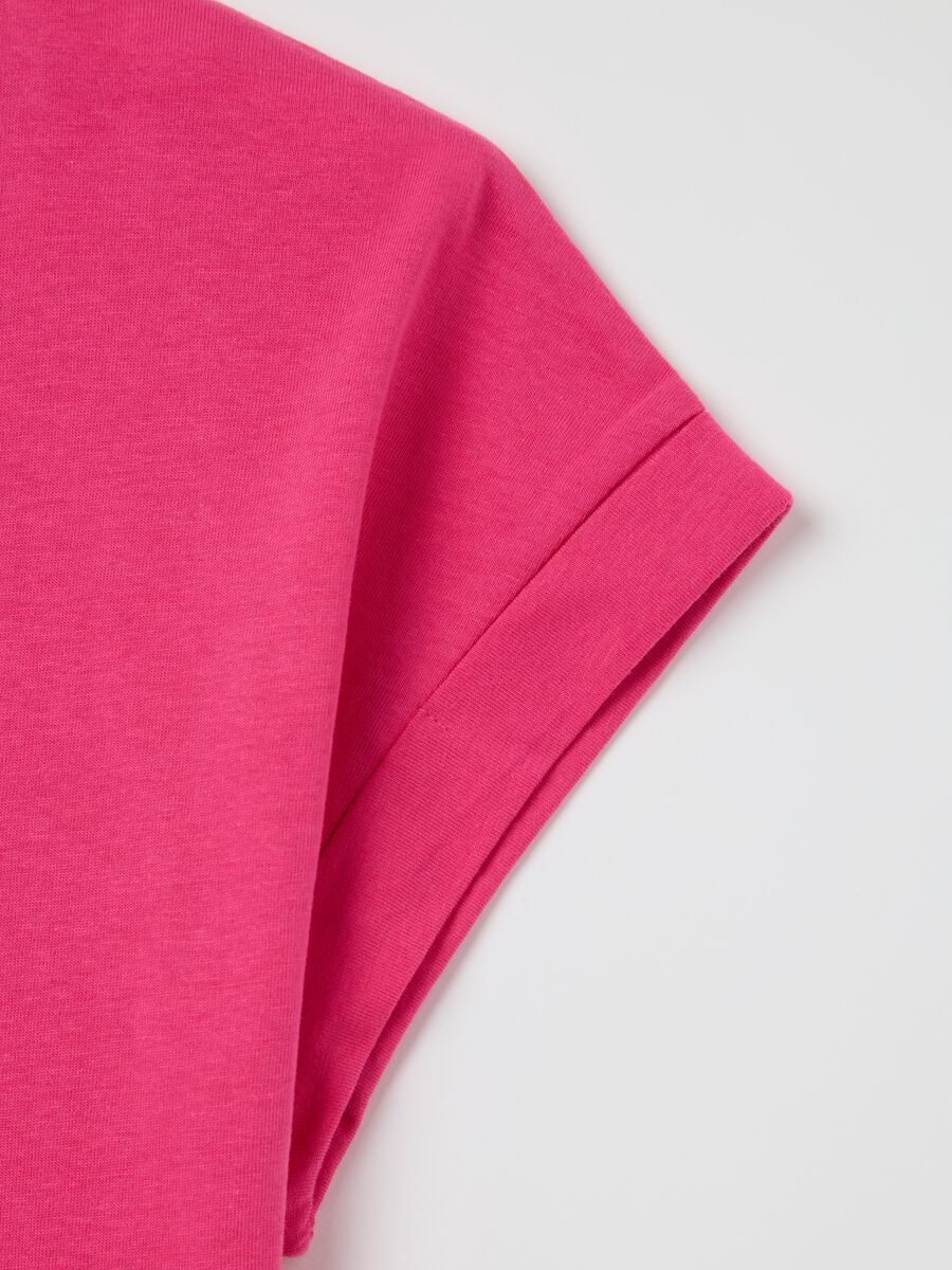 Pink T-shirt in cotton with V neck and logo print_5