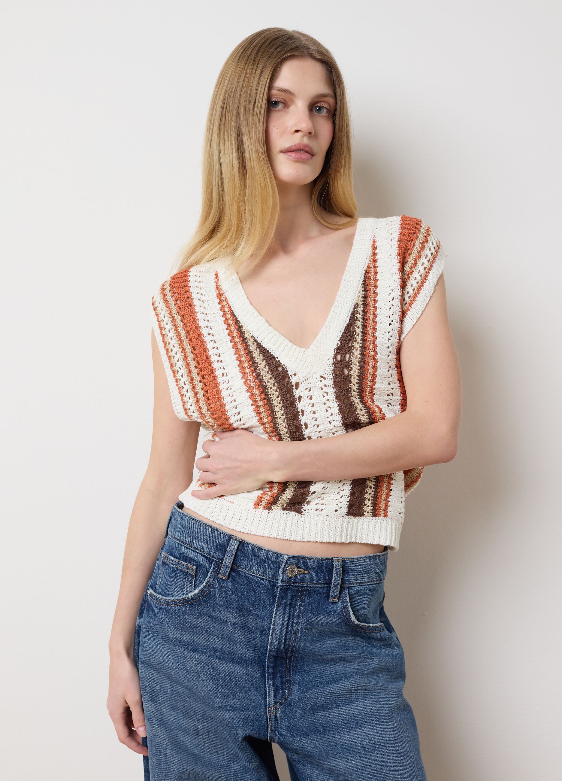 Gilet da donna multicolor regular fit con scollo rotondo