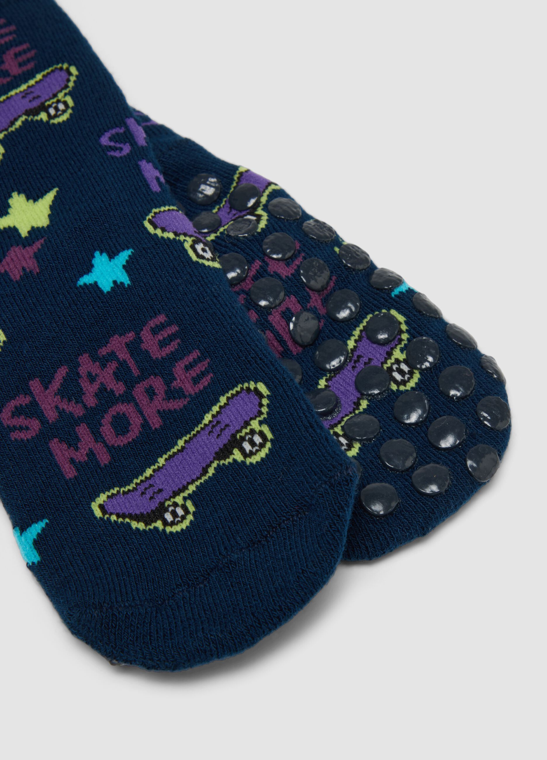 2-pack blue midi non-slip socks in stretch organic cotton with print