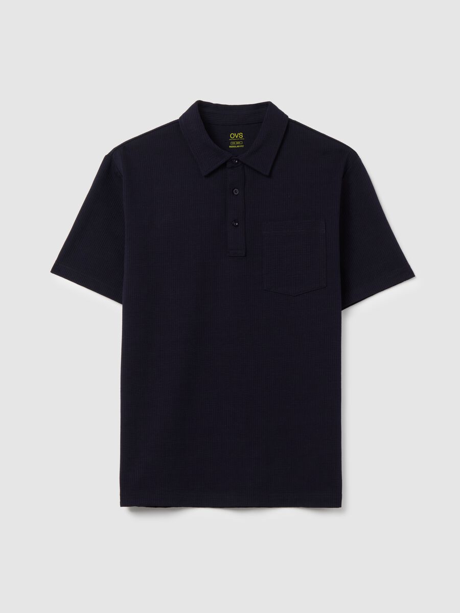 Waffle weave cotton polo shirt with pocket_0
