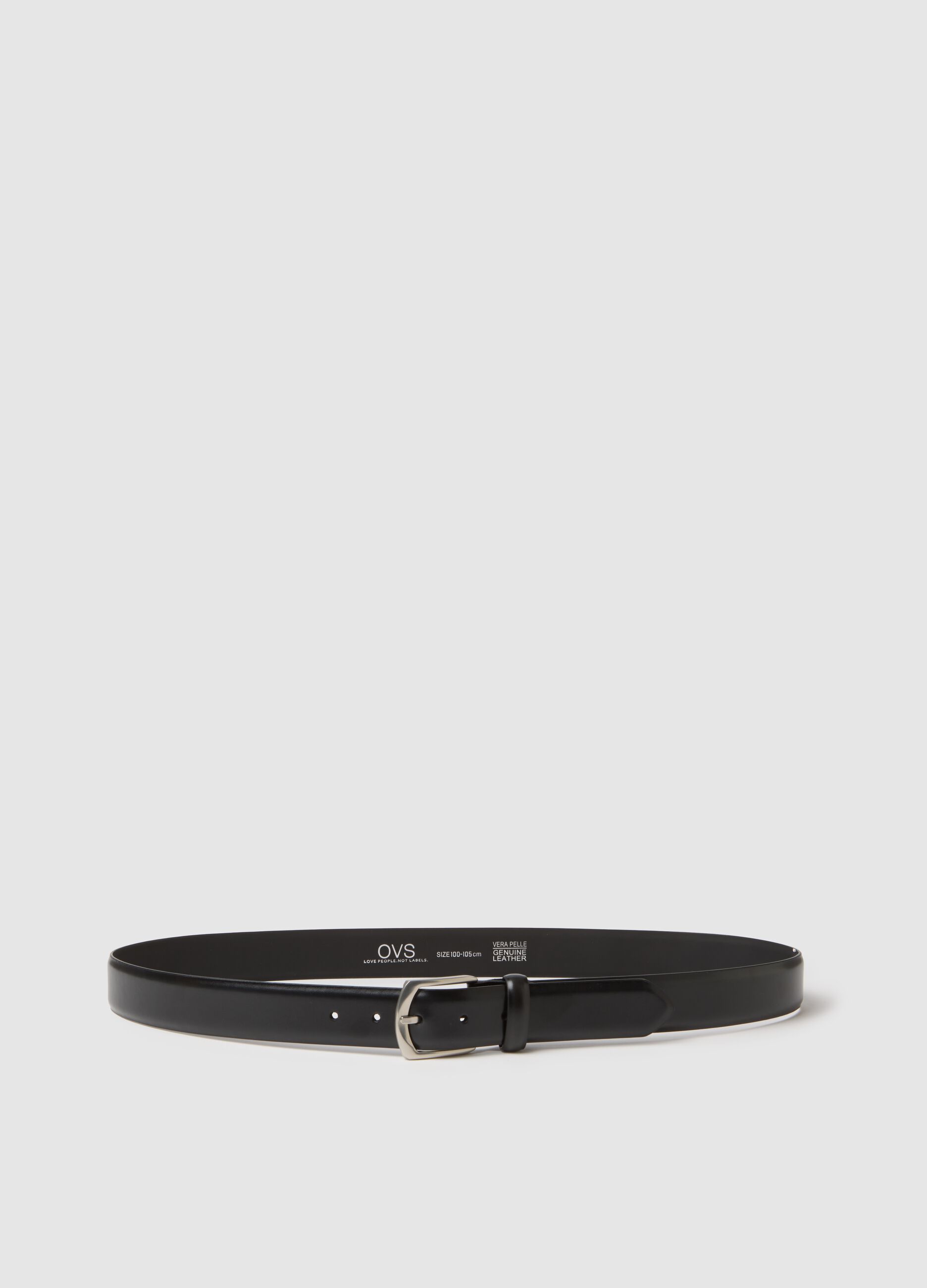 Black genuine leather belt with metal buckle
