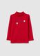 Red pure cotton high neck regular fit girl's t-shirt_0
