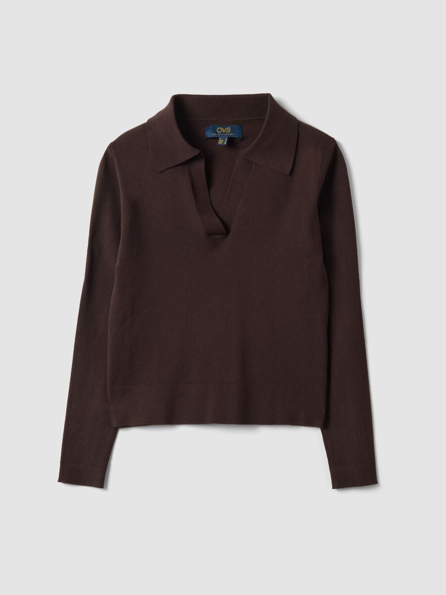 Maglia marrone in misto viscosa con colletto polo regular fit_4