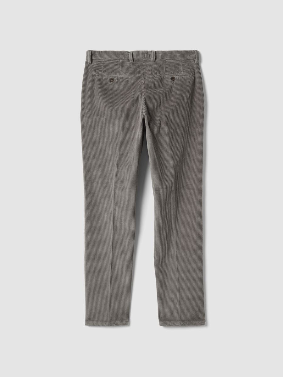 Pantaloni grigi in cotone elasticizzato a coste_2